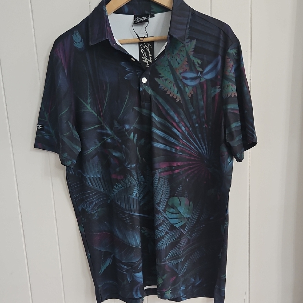 Sunday Swagger Tropical Golf Polo Dark Palm Print Size 2 NWT